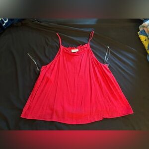 Women's Universal Thread Vibrant Red Spaghetti strap top with ruffle neck EUC